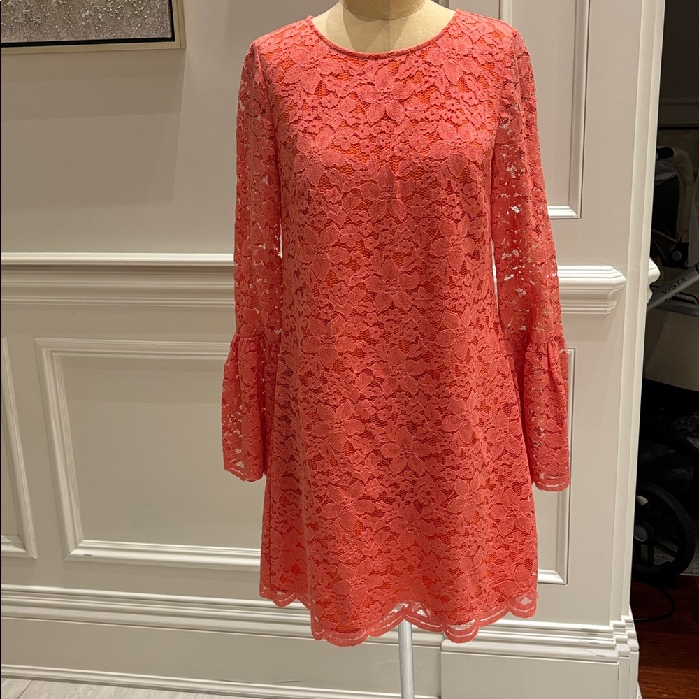 CeCe Vibrant peachy Orange Lace Dress